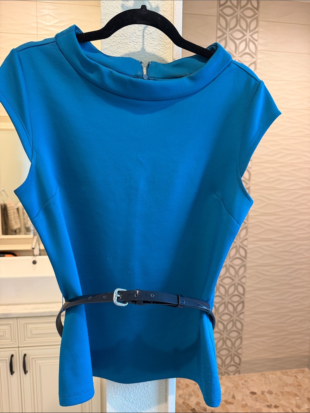 Women’s Teal Cap-Sleeve Top with Belt